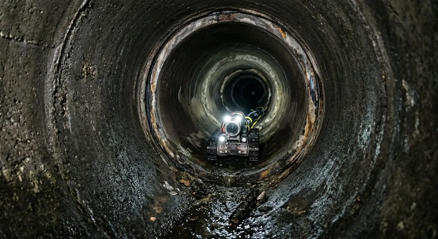 Robotic sewer camera inspecting pipe interior for Drain Snake Service in Highland Lakes